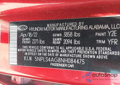 2022 Hyundai Elantra Sel из США, поврежденный, VIN 5NPLS4AG8NH084475